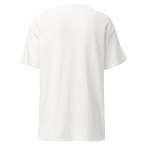 Back view of unisex white organic cotton t-shirt by Pepa de Mango, casual summer top with bold front graphic, comfortable fit for everyday wear