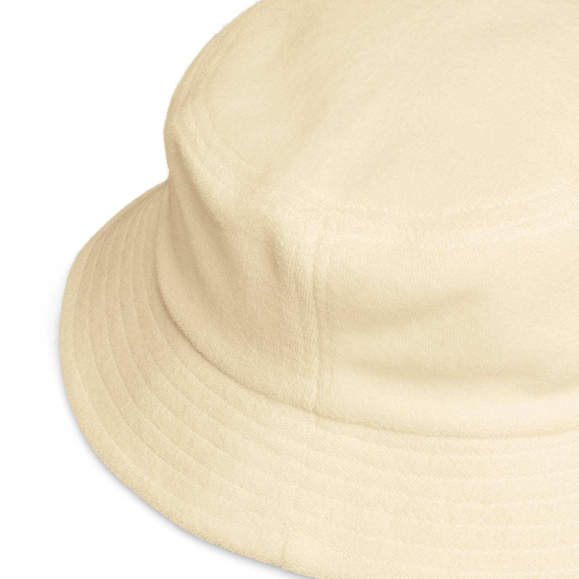 Side view of yellow organic cotton bucket hat with pink pineapple embroidery by Pepa de Mango, unisex tropical summer accessory