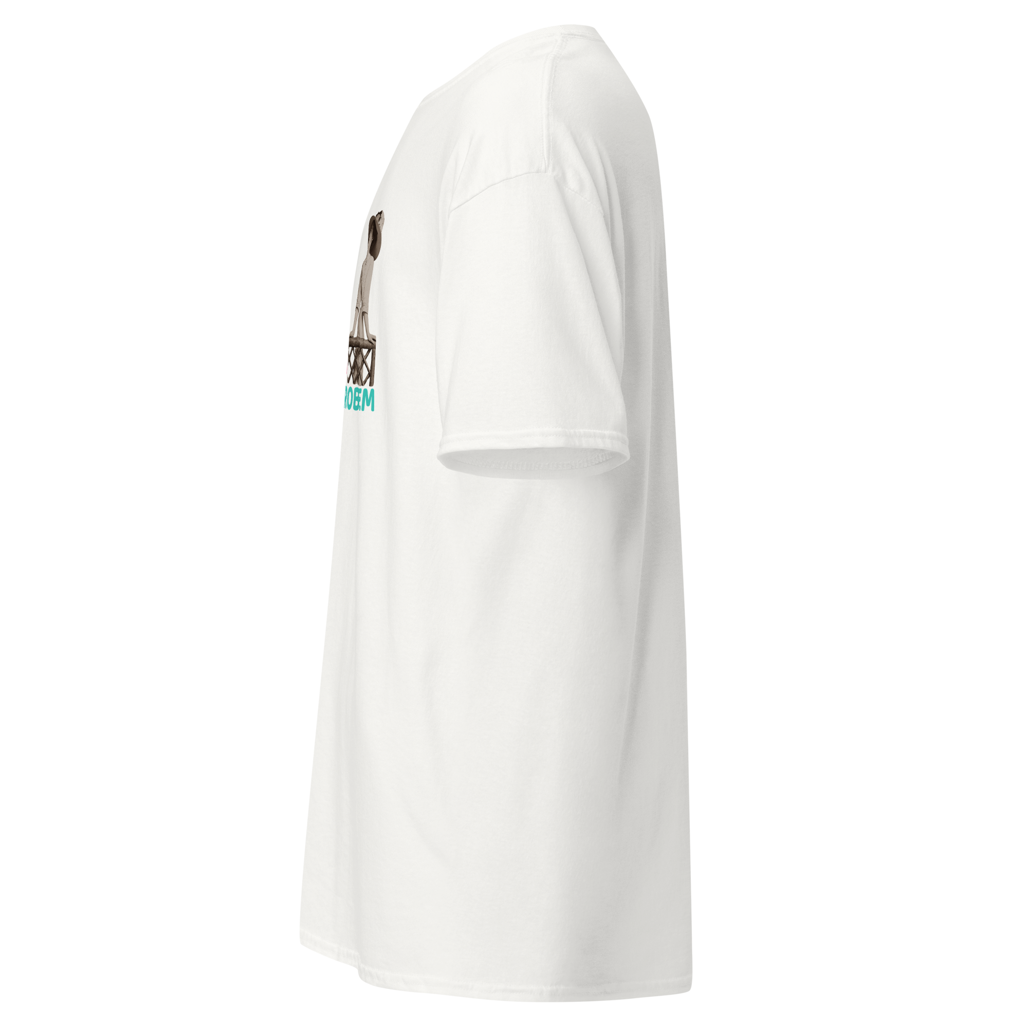 Left side view of a unisex light pink statement t-shirt by Pepa de Mango, featuring bold graphic art and sarcastic quote. Soft cotton fabric and relaxed fit.