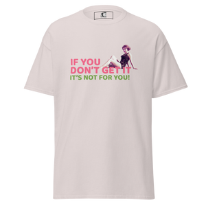 White t-shirt with graphic and text on a white background