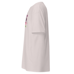 Light pink t-shirt with a colorful graphic on a white background