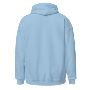 Light blue hoodie, back view, plain design with no visible print, by pepa de mango