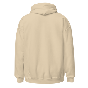Back view of beige unisex hoodie with no visible print or design