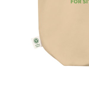 Beige tote bag with a certified organic label on a white background by pepa de mango