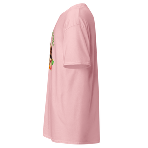 Left side view of a unisex light pink statement t-shirt by Pepa de Mango, featuring bold graphic art and sarcastic text. Soft cotton fabric and relaxed fit. 