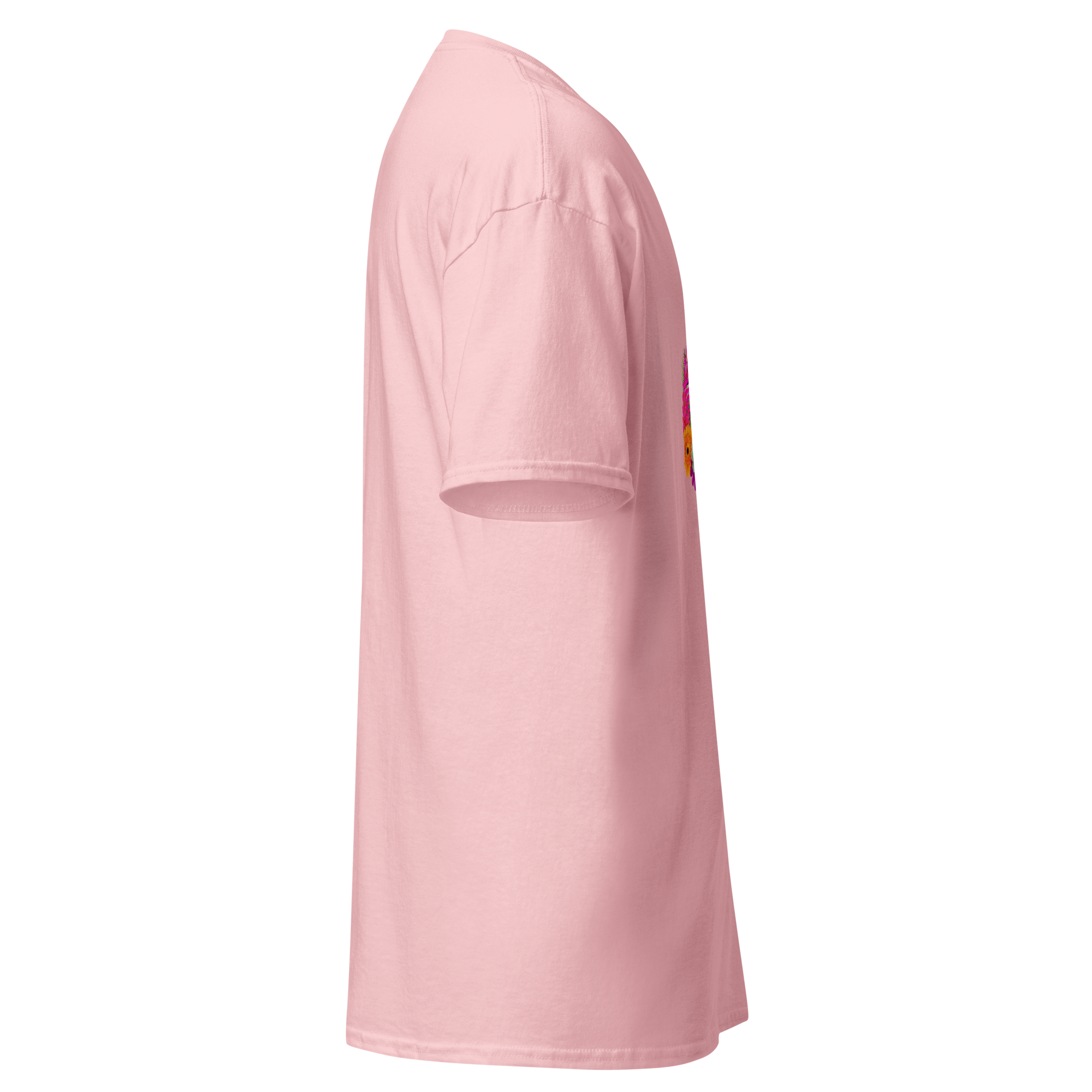 Right side view of a unisex light pink statement t-shirt by Pepa de Mango, featuring bold graphic design and sarcastic quote. Relaxed fit and soft cotton.