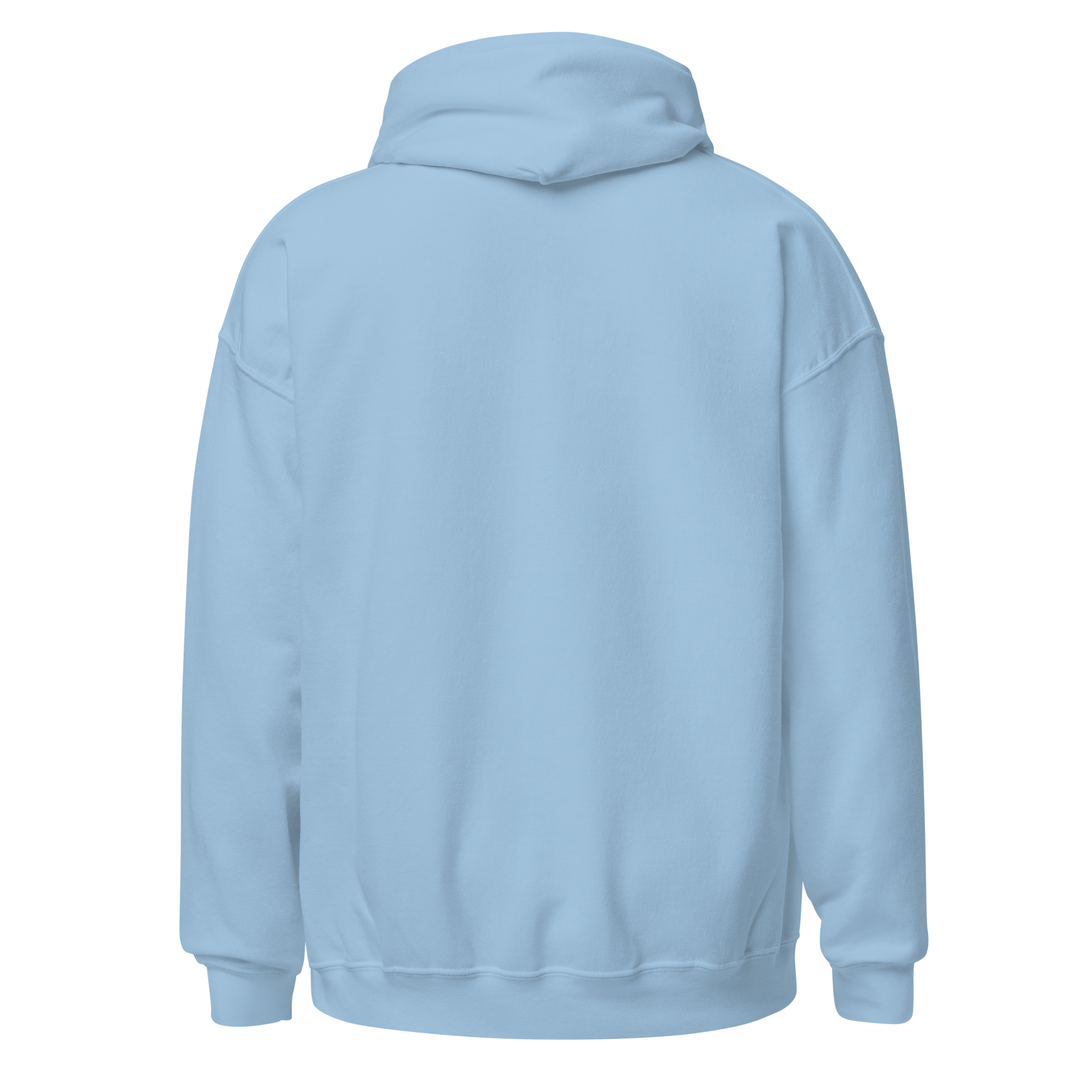 Light blue hoodie, back view, plain design with no visible print, by pepa de mango