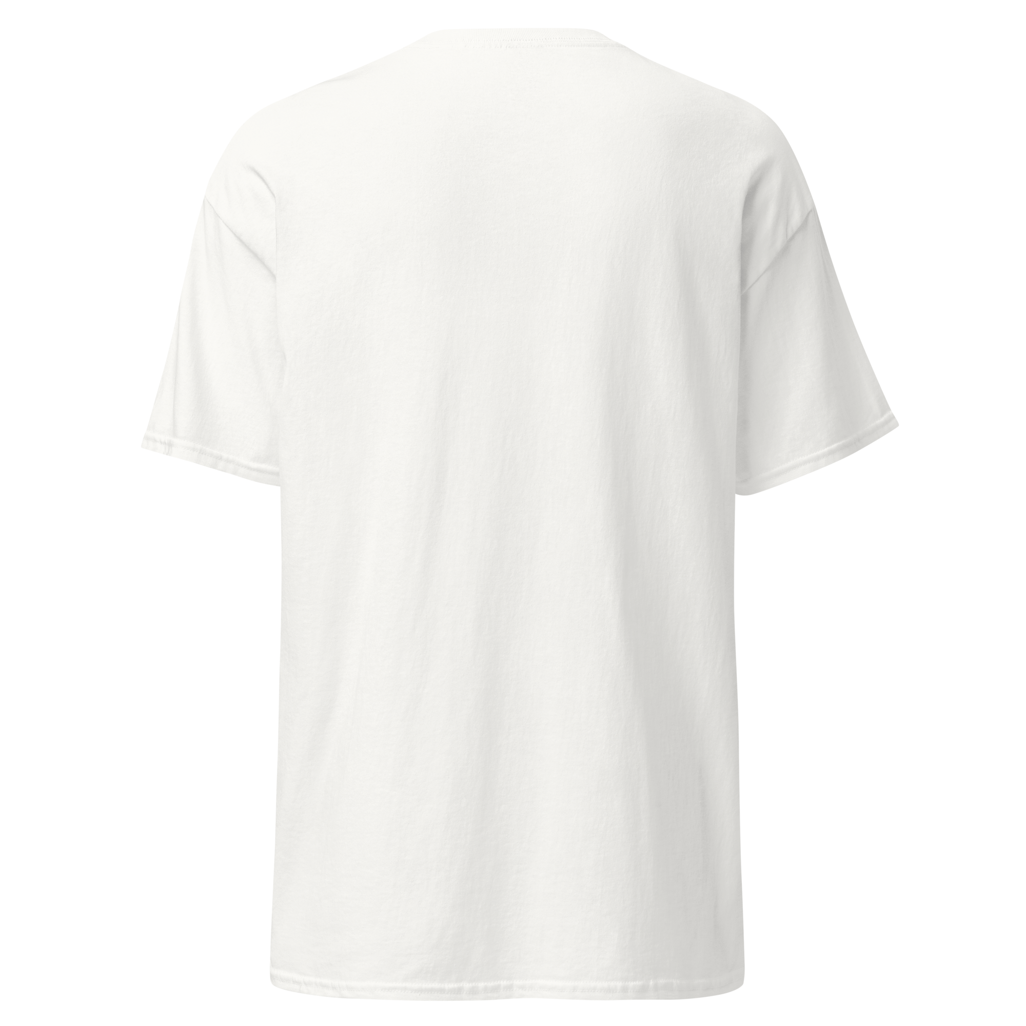 Back view of a white unisex statement t-shirt by Pepa de Mango. Minimalist and clean with no graphics, perfect to highlight the front message 'DRESSED TO IMPRESS MYSELF'.