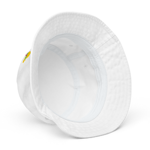 Inside view of white organic cotton bucket hat with embroidered cocktail design – Pepa de Mango